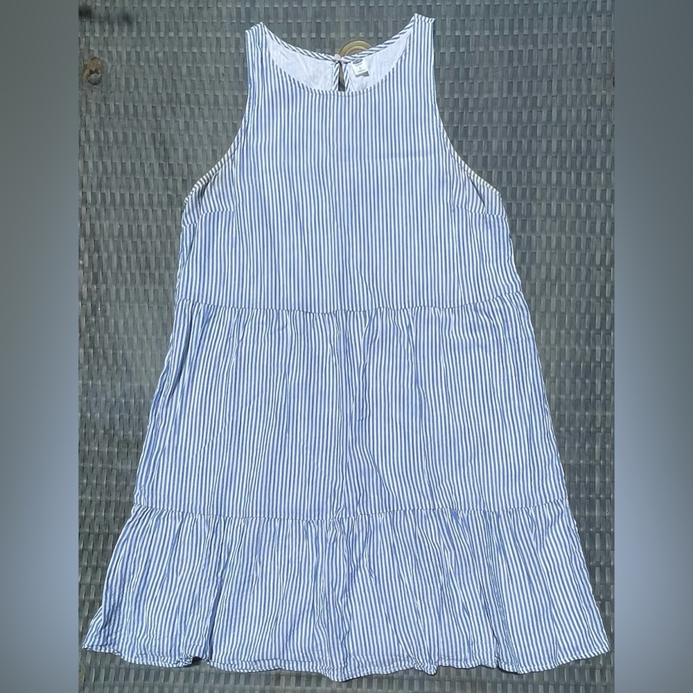 Old Navy blue white pinstripe tiered sundress, large